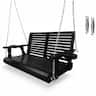 Fortune Candy - Wooden Porch Swing 2-Seater, High Backrest and Deep Seat, Bench Swing with Cupholders, for Outdoor Patio Garden - Black