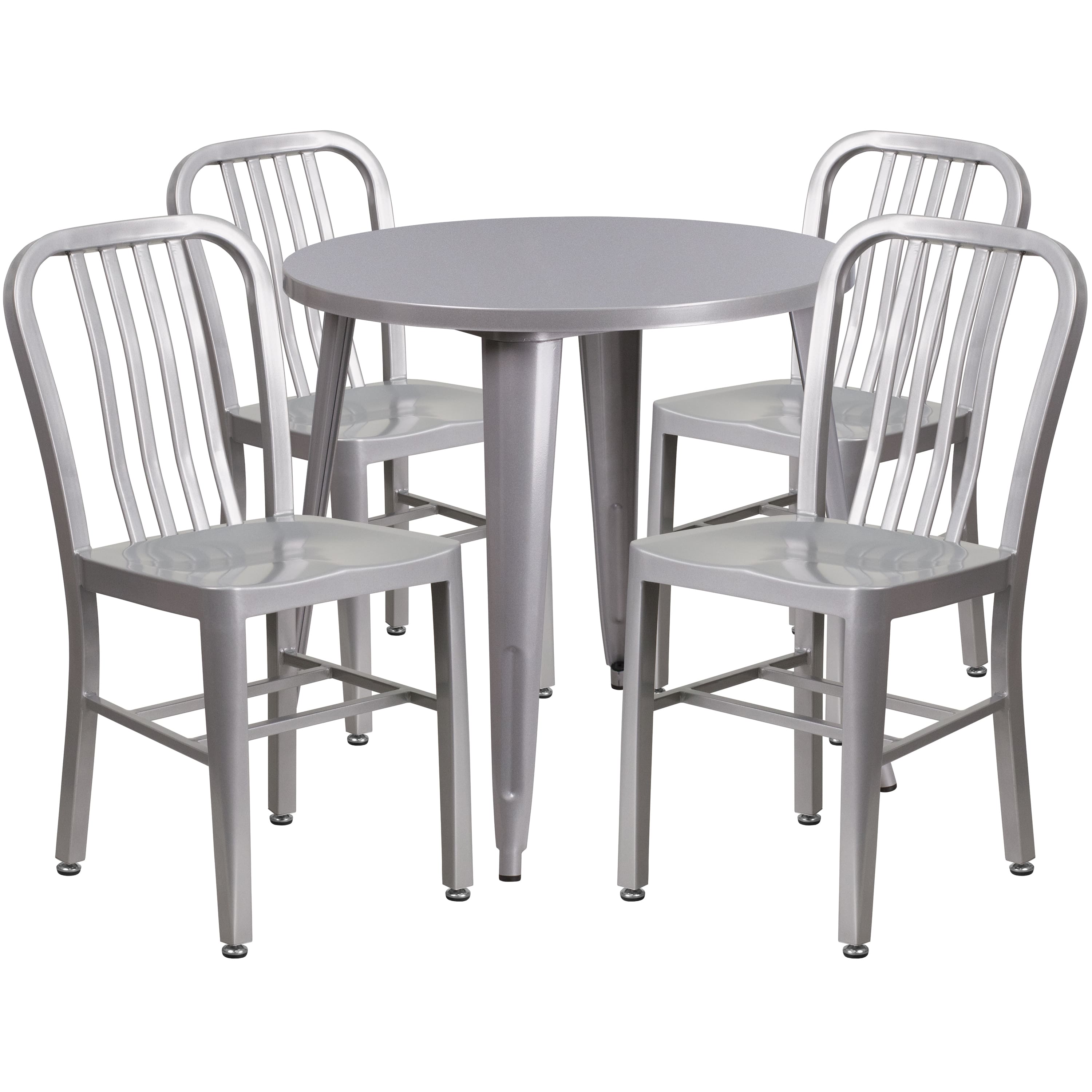 Photos - Dining Table Flash Furniture Chad Commercial Grade 30" Round Silver Metal Indoor-Outdoor Table Set with 4 Vertical Slat Back Chairs - G