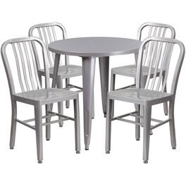 Flash Furniture - Chad Commercial Grade 30" Round Silver Metal Indoor-Outdoor Table Set with 4 Vertical Slat Back Chairs - Gray