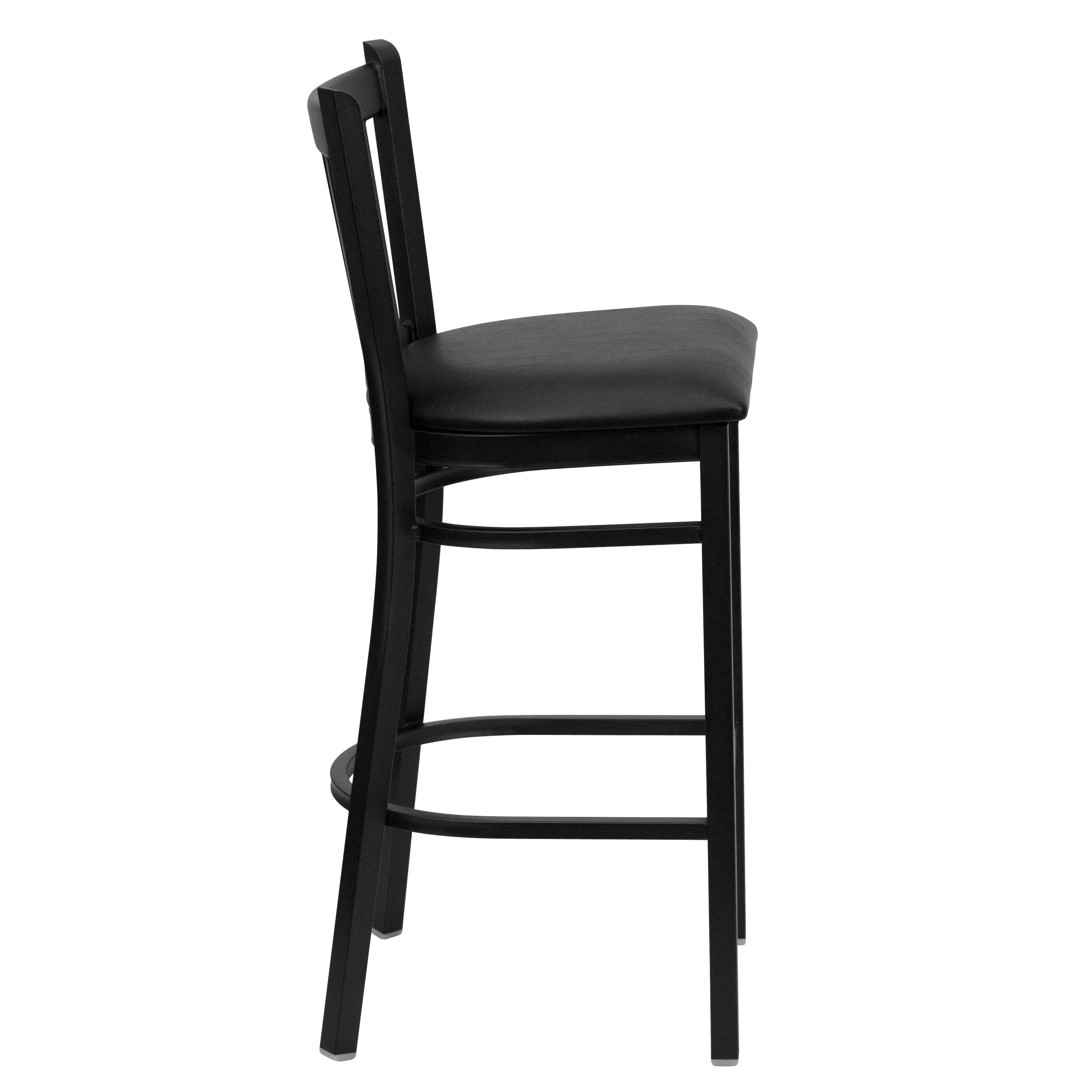 Alt View 7. Emma + Oliver - Vertical Back Metal Restaurant Dining Barstool - Black Vinyl Seat/Black Metal Frame.