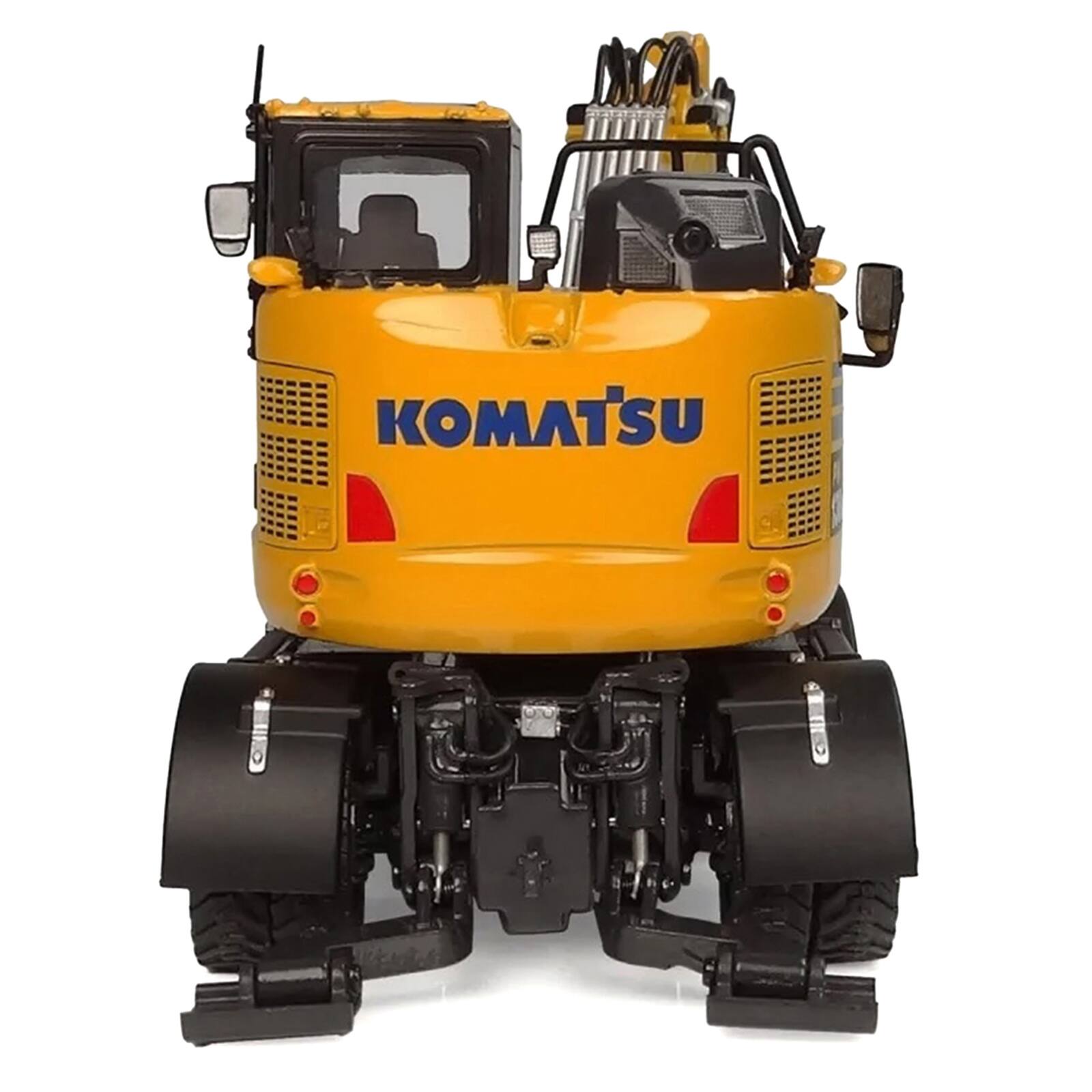 Alt View 3. Universal Hobbies - Komatsu PW138MR-11 Wheeled Excavator Yellow 1/50 Diecast Model by Universal Hobbies.