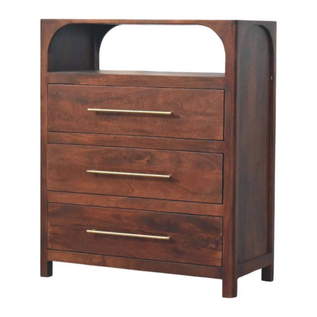 Angle. Artisan Furniture - Artisan Furniture Solid Wood Arched Edge 3 Drawer Chest, Brown - Brown.