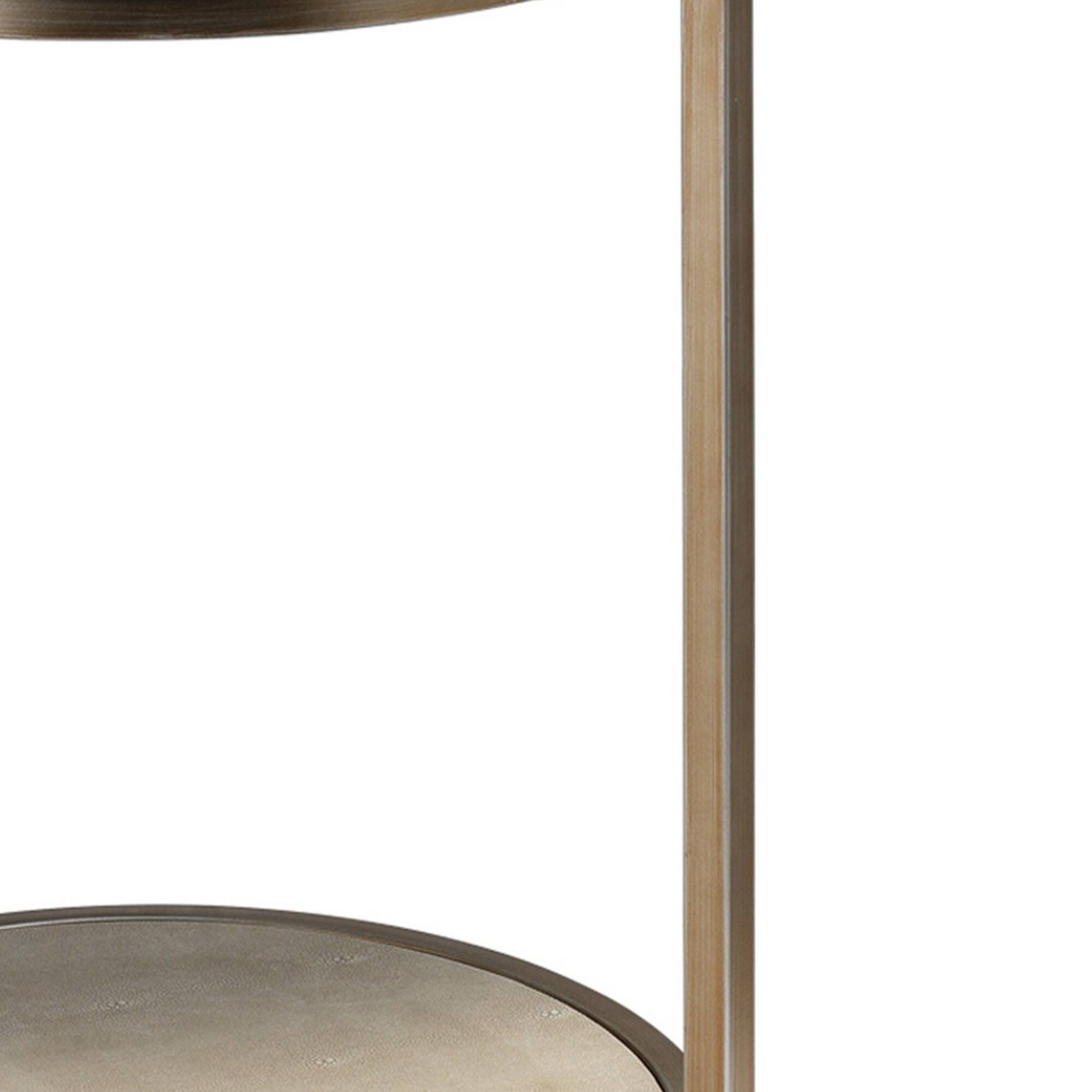 Left. Manhattan Lane - Metal Side Table with Round Top and Bottom - White and Gold.