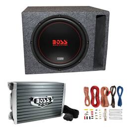 BOSS Audio - Boss Chaos Exxtreme 12" 1200W 4 Ohm Subwoofer w/ Vented Box, Amplifier & Wiring - Black
