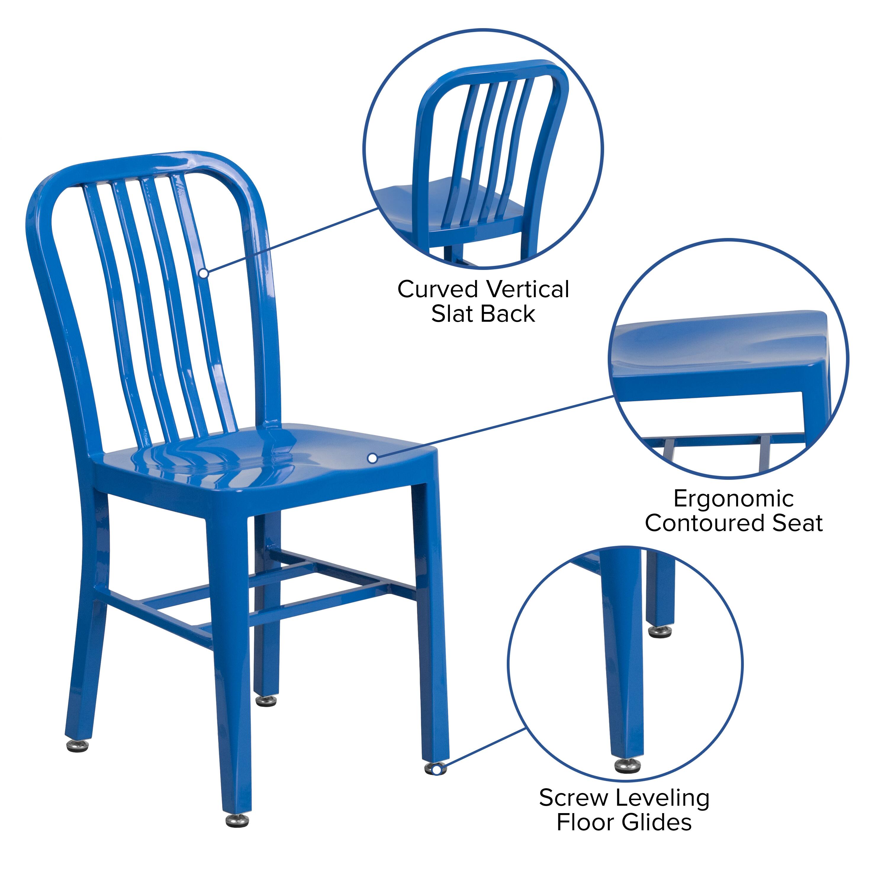 Curved Vertical Slat Back  
Ergonomic Contoured Seat  
Screw Leveling Floor Glides