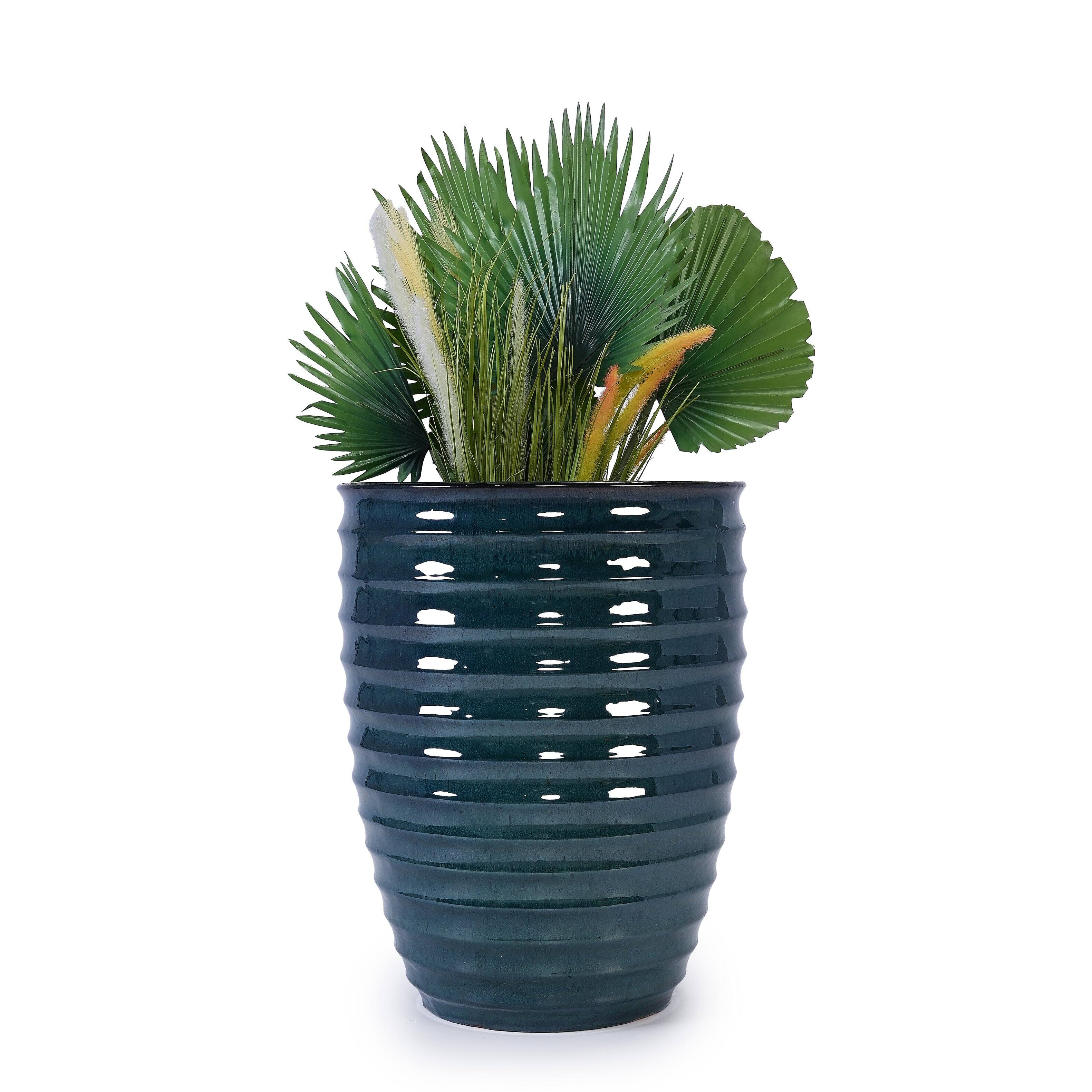 Alt View 4. Loheer - Ceramic Planter by Loheer, 17 Inch Handmade Deep Green Planter for Indoor Outdoor Doorway Monstera.