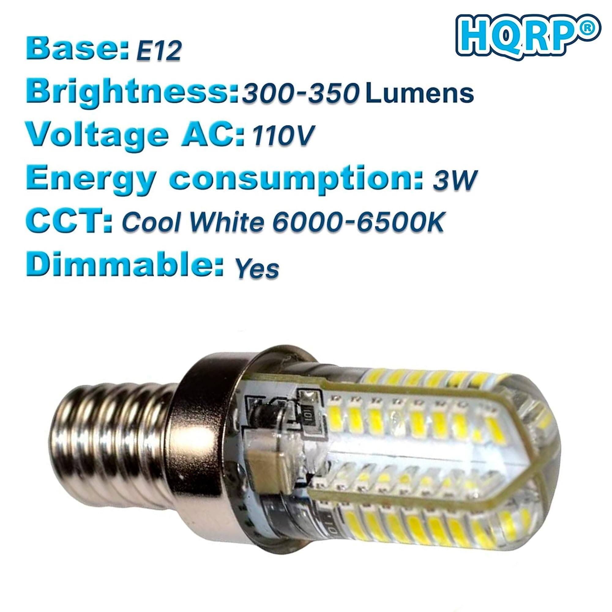 Base: E12  
Brightness: 300-350 Lumens  
Voltage AC: 110V  
Energy consumption: 3W  
CCT: Cool White 6000-6500K  
Dimmable: Yes