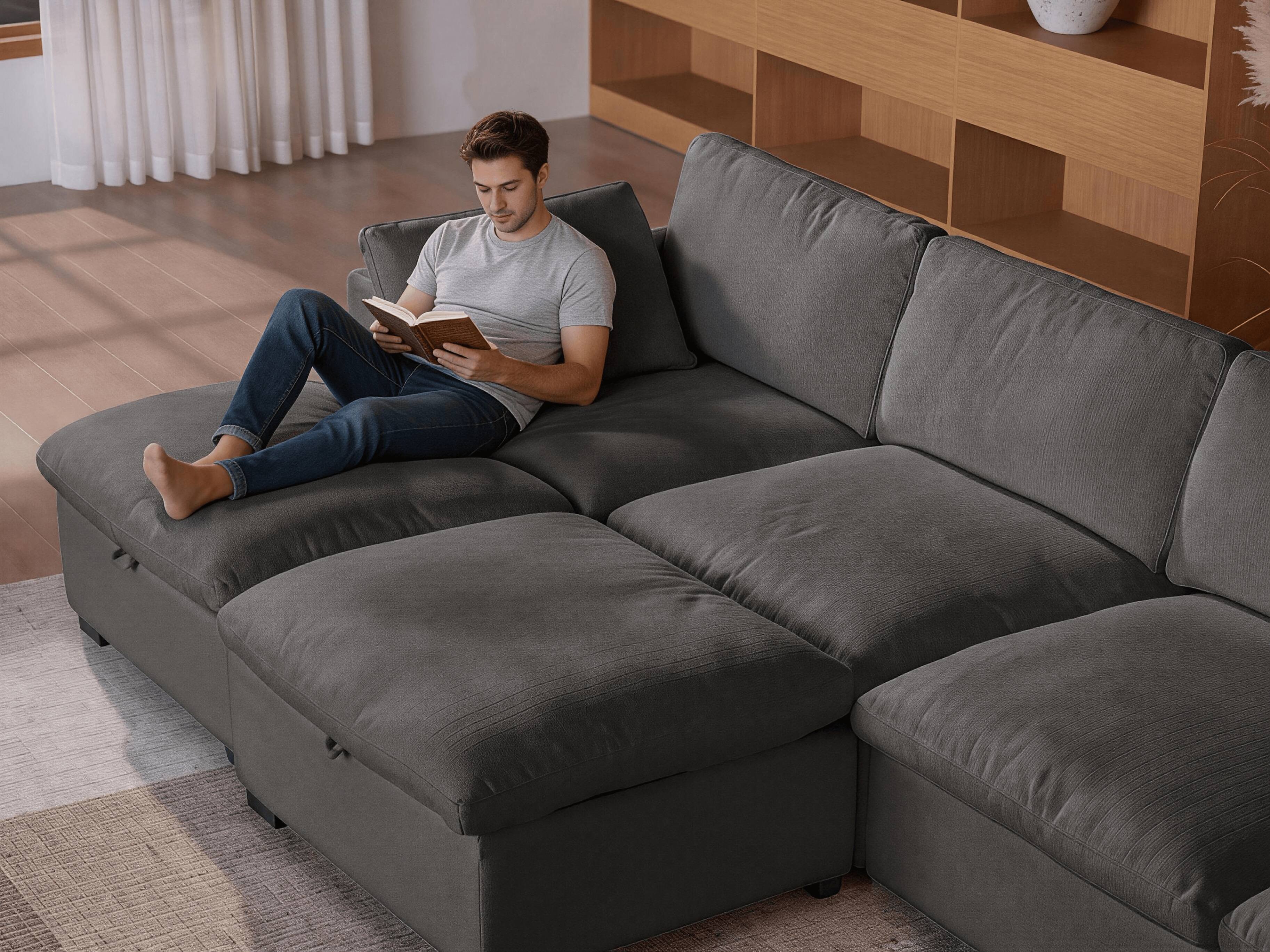 Back. Dyonery - Dyonery 120" Sectional Couches,Modern Modular Sectional Sofa,with Comfy Deep Seats,Fluffy L-Shape PU Leather Sofa Couch - Dray.