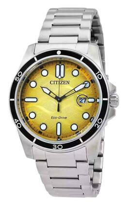 Citizen - Marine Eco-Drive AW1816-89X Mens Watch Stainless Steel Dial Luminous Hands Date Display 100M - Yellow