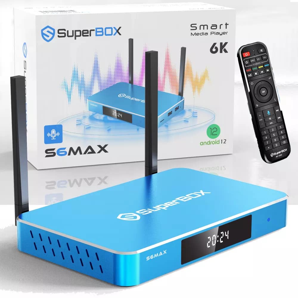 SUPERBOX - S6 MAX- 6K Android TV Box with WiFi 6 & Voice Remote TV Streaming Media Stick Devices - Blue