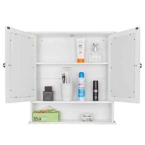Back. SlickBlue - 2-Door Bathroom Medicine Cabinet with Mirror for Wall Mounting - White.