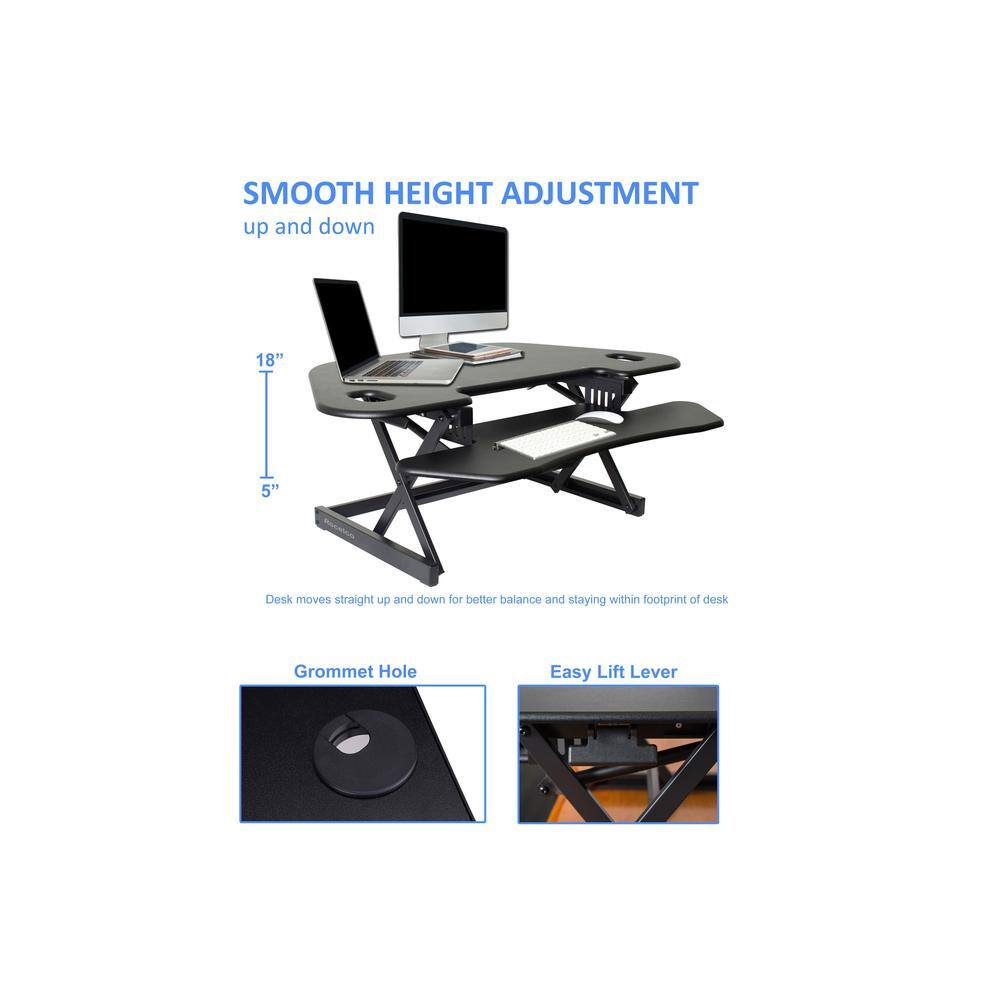SMOOTH HEIGHT ADJUSTMENT  
up and down  

Desk moves straight up and down for better balance and staying within footprint of desk  

Grommet Hole  
Easy Lift Lever