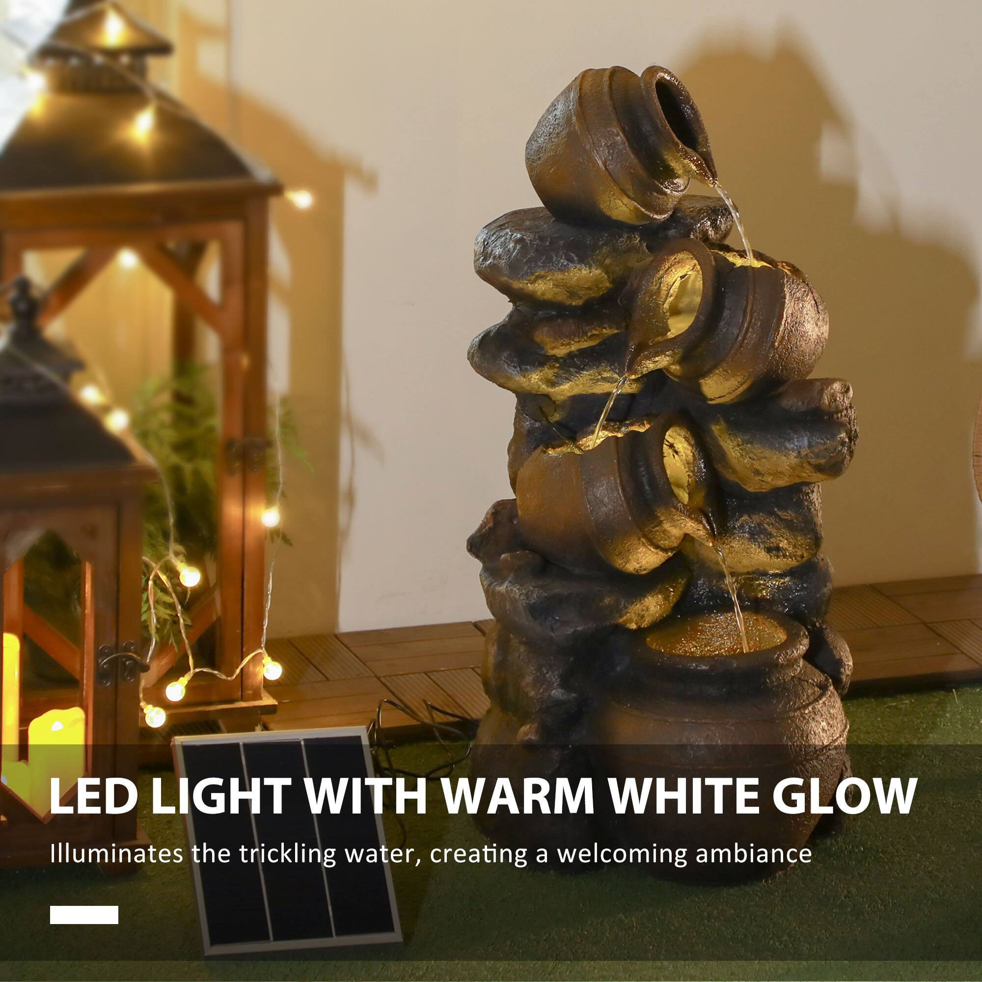 LED LIGHT WITH WARM WHITE GLOW  
Illuminates the trickling water, creating a welcoming ambiance
