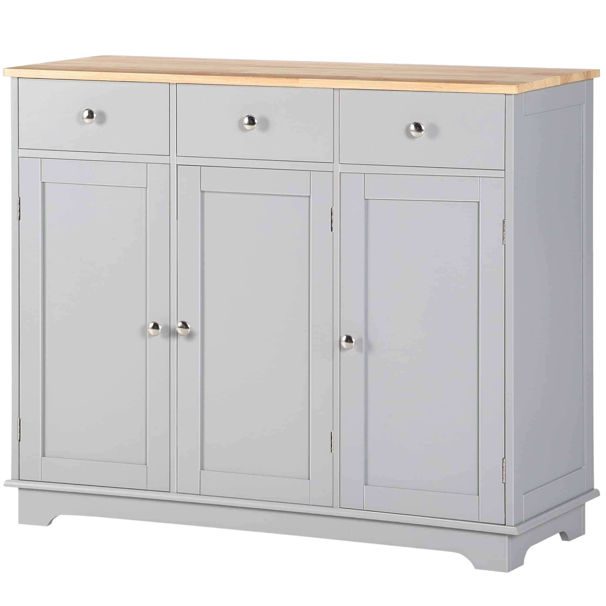 Homcom - Storage Cabinet, Sideboard Floor Cupboard with Solid Wood Top, Adjustable Shelf - Gray
