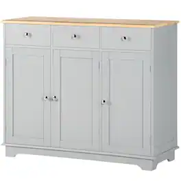 Homcom - Storage Cabinet, Sideboard Floor Cupboard with Solid Wood Top, Adjustable Shelf - Gray