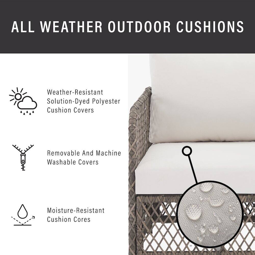 ALL WEATHER OUTDOOR CUSHIONS

- Weather-Resistant Solution-Dyed Polyester Cushion Covers
- Removable And Machine Washable Covers
- Moisture-Resistant Cushion Cores