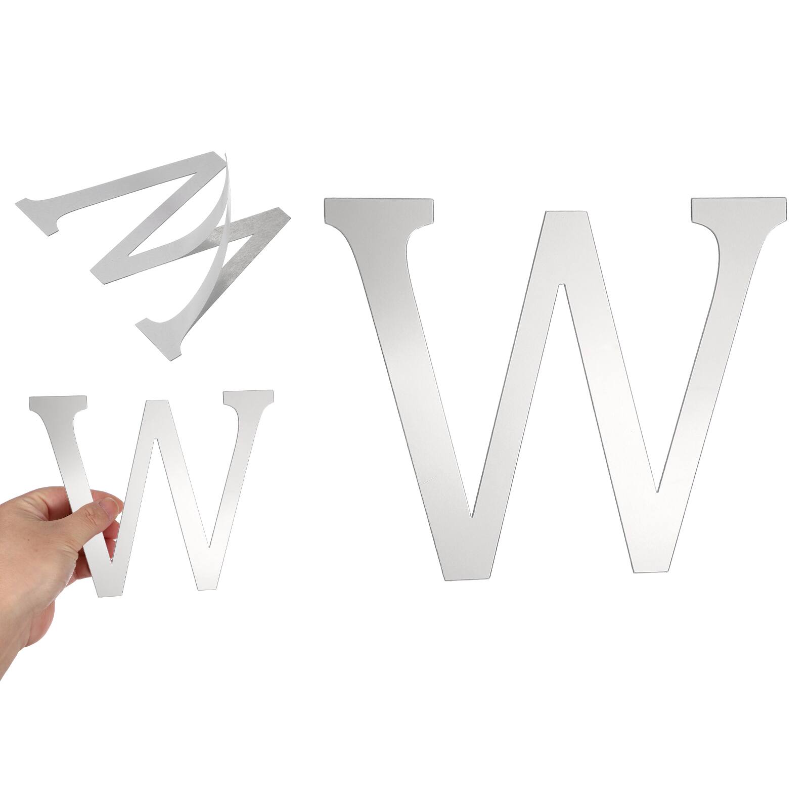 Unique Bargains - 3D Alphabet Mirror Wall Sticker, 8" Acrylic Letter W Self-Adhesive Home Decor for Living Room, Bedroom - Silver