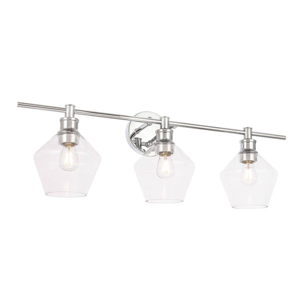 Back. Living District - Gene 3 light Chrome and Clear glass Wall sconce - Chrome And Clear Glass.