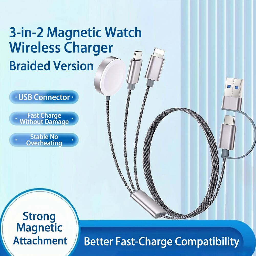 3-in-2 Magnetic Watch Wireless Charger Braided Version USB Connector Fast Charge Without Damage Stable No Overheating Strong Magnetic Attachment Better Fast-Charge Compatibility