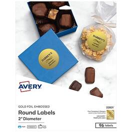 Avery - Easy Peel Inkjet Embossed Foil Round Labels, 2" Dia, 96 Labels/Pack - Gold