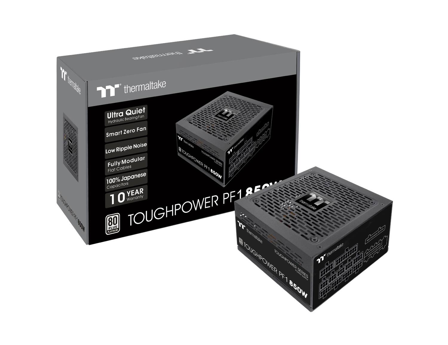 Front. Thermaltake - Toughpower PF1 850W 80 PLUS Platinum Fully Modular ATX Power Supply - Black.