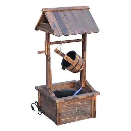 Front. Outsunny - Wooden Wishing Well Fountain with Adjustable Water Flow Rate, Rustic Waterfall Fountain - Carbonized brown.