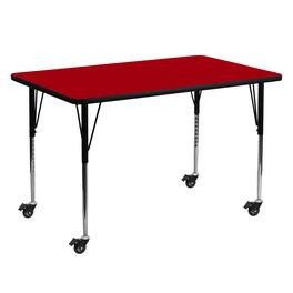 Emma + Oliver - Mobile 30x60 Rectangle Laminate Adjustable Activity Table - Red