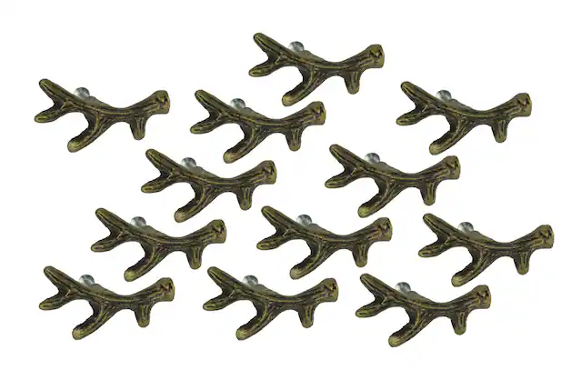 Front. Zeckos - Bronze Finish Cast Iron Small Deer Antler Cabinet Handle Drawer Pull Set of 12 - Bronze.