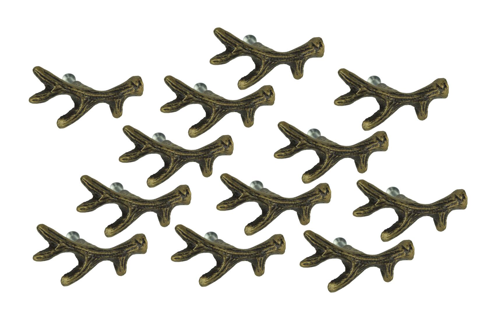 Front. Zeckos - Bronze Finish Cast Iron Small Deer Antler Cabinet Handle Drawer Pull Set of 12 - Bronze.
