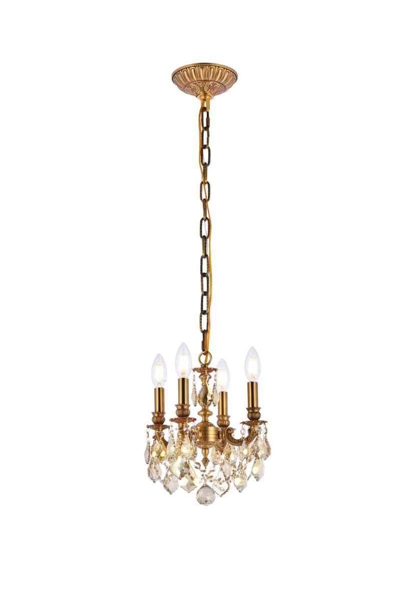 Alt View 4. Elegant Lighting - Lille 4-Light Brass & Crystal Chandelier - Bronze.