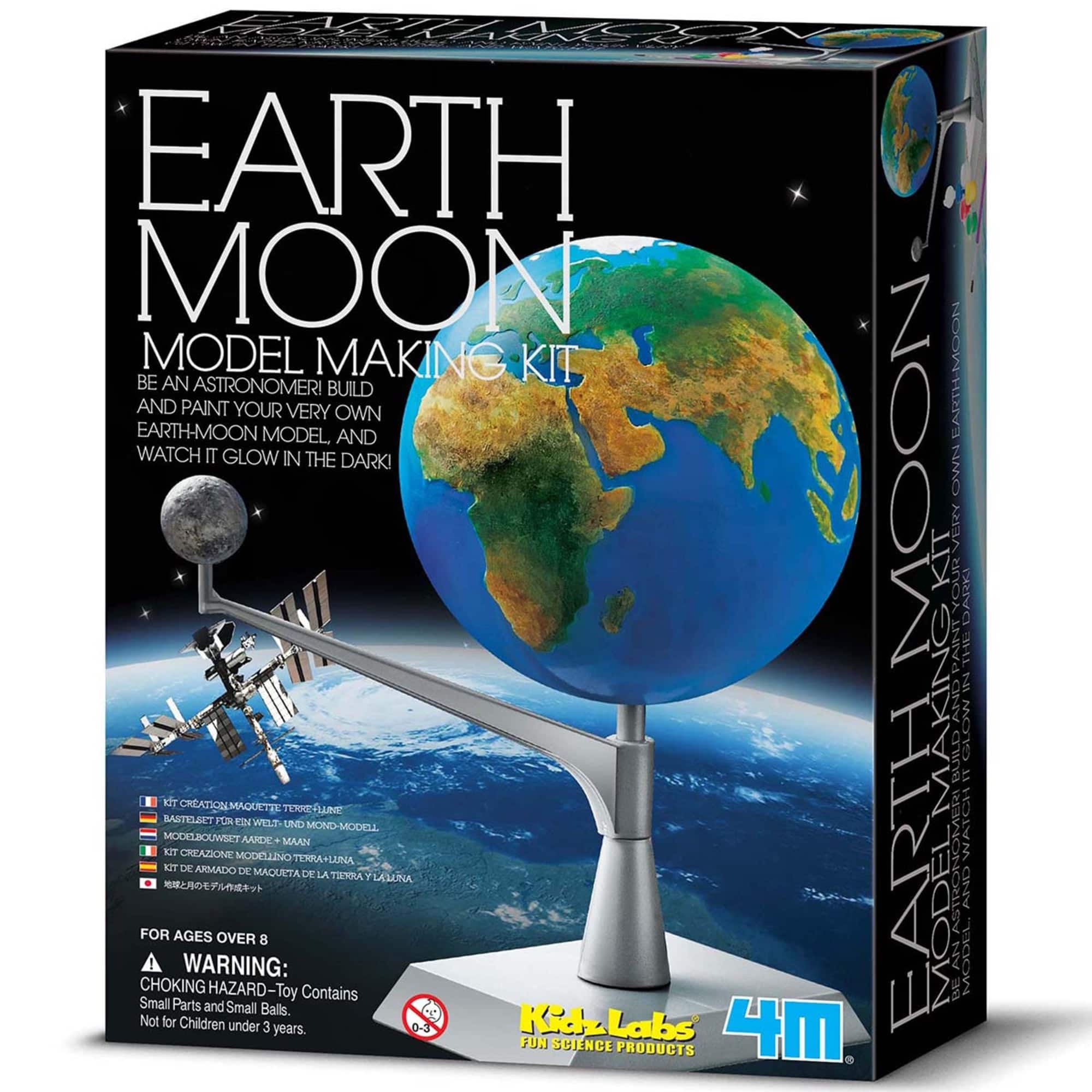4M - Earth Moon Model Making Kit - DIY Paint and Build A 3D Planet Model - Multicolor