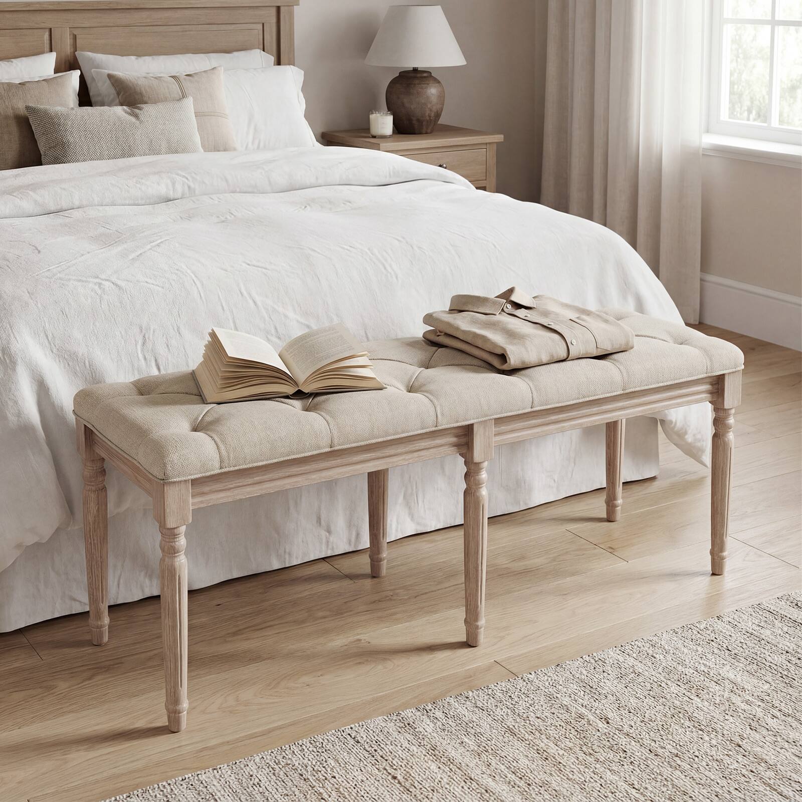 Alt View 3. Costway - Costway 1 PCS 47.5” End of Bed Bench with Tufted Decoration & Antiqued Legs for Living Room - Beige.