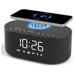 Dazzed Corner - Alarm Clock Radio with Wireless Charging, Bluetooth Speaker, FM Radio & Dimmer - Black