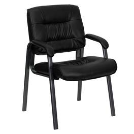 Emma + Oliver - Faux Leather Executive Reception Chair with Powder Coated Frame - Black LeatherSoft/Titanium Gray Frame