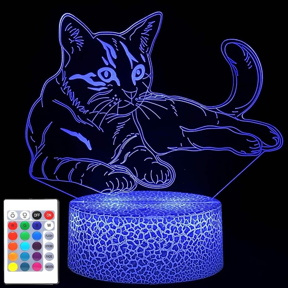 Schertz - 3D Cat Illusion Lamp, 16-Color LED with Remote & Touch, Gift for Girls
