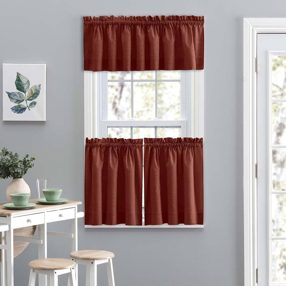 Angle. Ellis Curtain - Ellis Lisa Solid Color Poly Cotton 1.5" Rod Pocket Duck Fabric Stylish Tailored Valance 58" x 15" Red - Red.