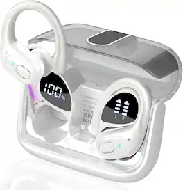PRIMEPLUS - Wireless Sports Earbuds with Earhooks, 75hrs Playtime Bluetooth 5.4 Headphones, ENC Noise Cancelling Mic IPX7 Waterproof - White