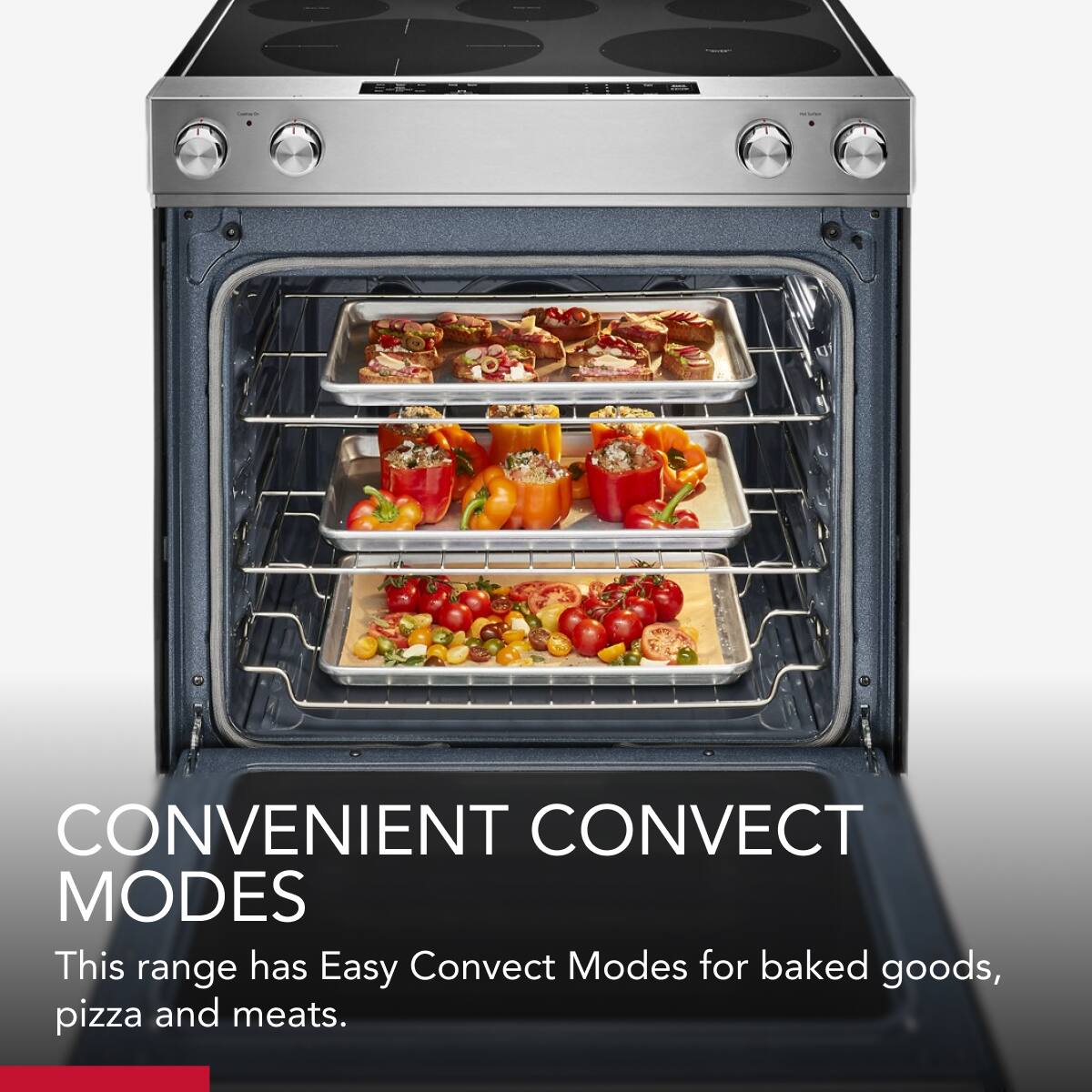 CONVENIENT CONVECT MODES  
This range has Easy Convection Modes for baked goods, pizza and meats.