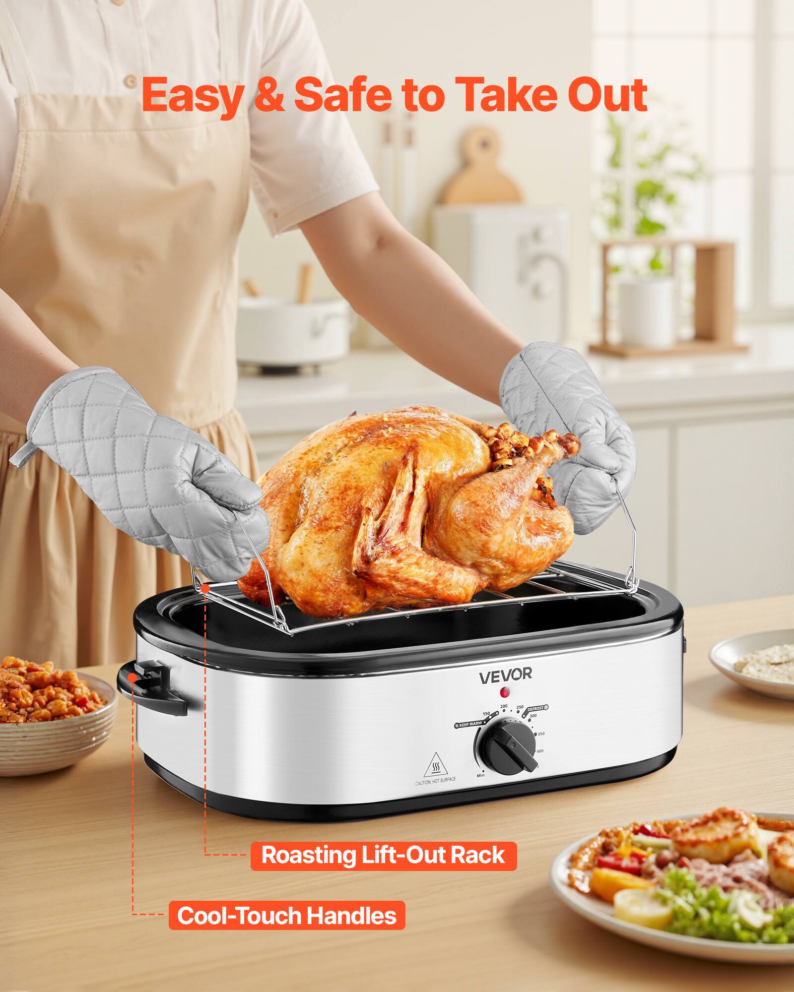 Easy & Safe to Take Out

VEVOR

THE EDITION

5m COPPOLE & ALL

CHUTEN

Roasting Lift-Out Rack

Cool-Touch Handles