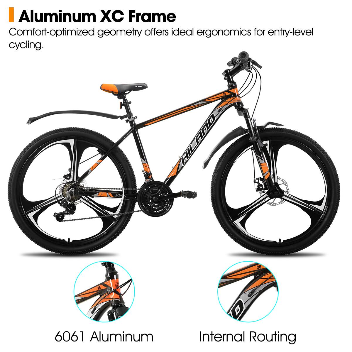 Aluminum XC Frame  
Comfort-optimized geometry offers ideal ergonomics for entry-level cycling.  

HILAND 28 i1  
6061 Aluminum  
Internal Routing