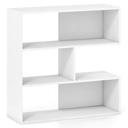 Costway - 3-Shelf Concave Bookshelf Room Organizer with Anti-Toppling Device Freestanding - White