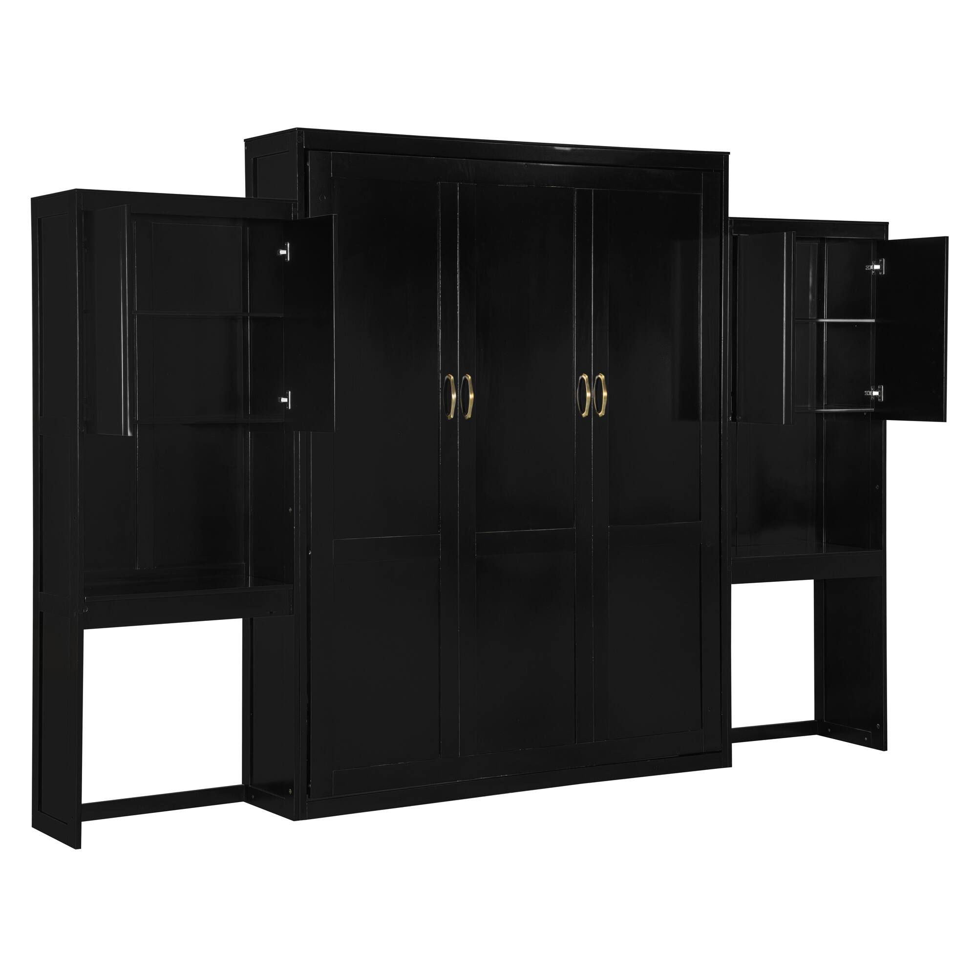 Alt View 5. Tiramisubest - Queen Size Murphy Bed with Desk, Vanity, Cabinets, Espresso Wood - Espresso.