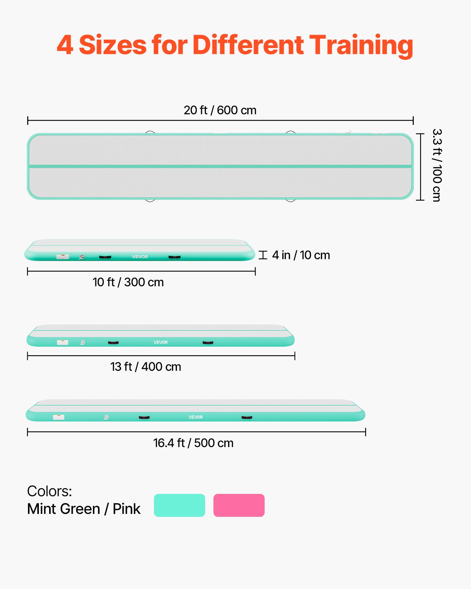 4 Sizes for Different Training

20 ft / 600 cm
3.3 ft / 100 cm

10 ft / 300 cm
13 ft / 400 cm
16.4 ft / 500 cm

Colors: Mint Green / Pink