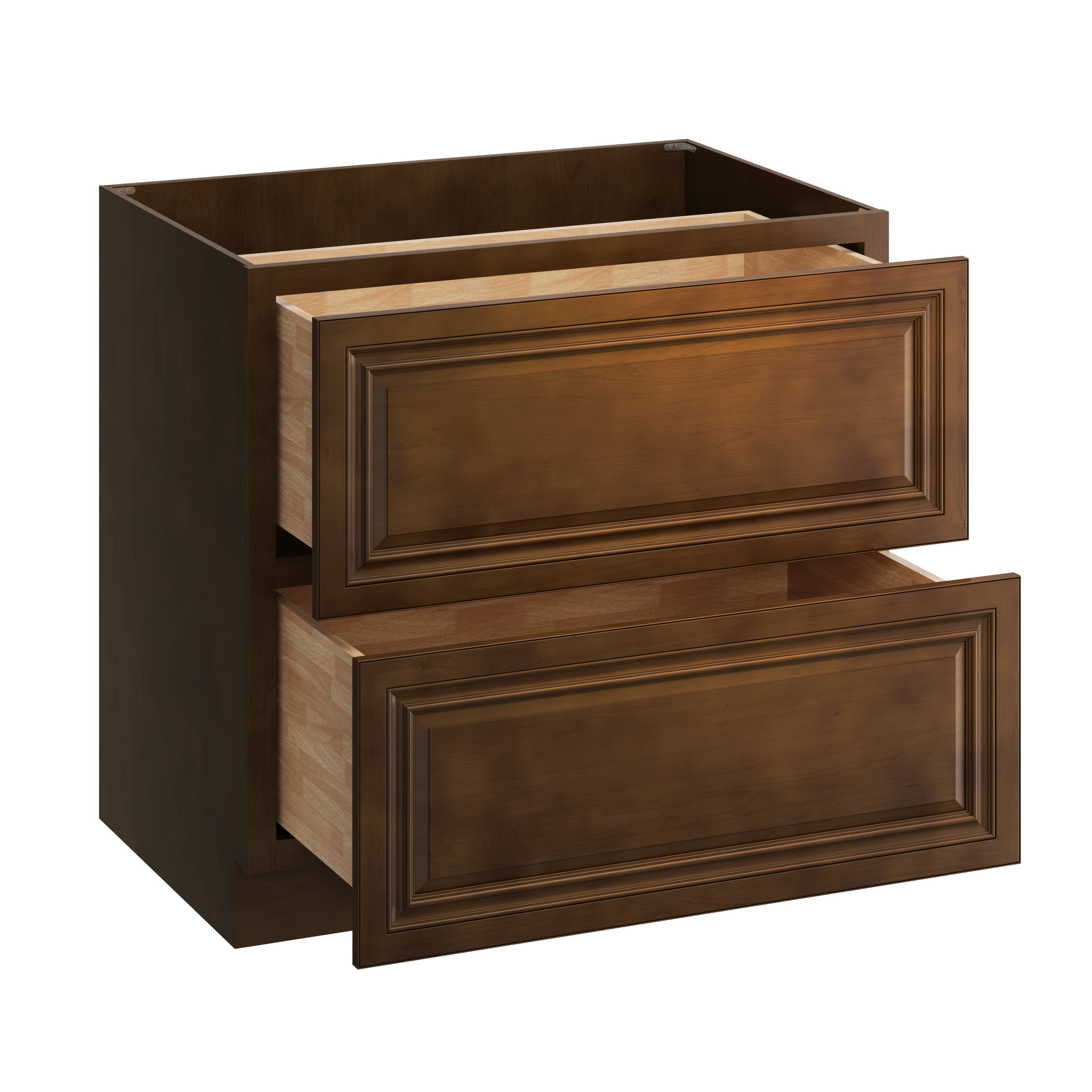 Alt View 1. Boyel Living - 36 Inch Dark Caramel 2 Drawer Base Cabinet with Solid Wood Door and Soft-Close Design - Dark Caramel.
