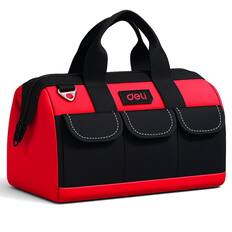 Front. Deli - 13 Inch Heavy Duty Contractor Tool Bag 15 Pockets with Adjustable Strap - RED.