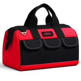 Deli - 13 Inch Heavy Duty Contractor Tool Bag 15 Pockets with Adjustable Strap - Red