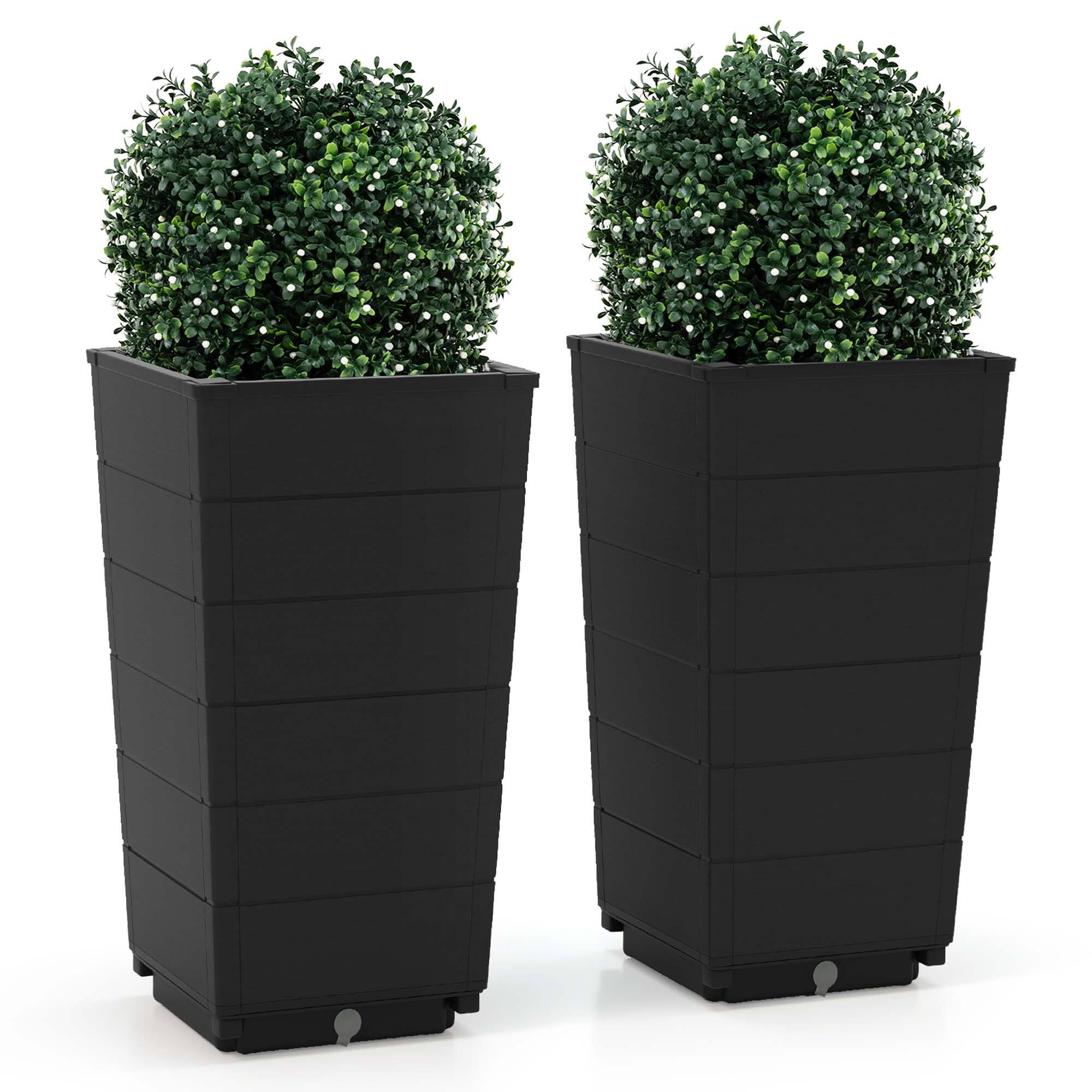 Front. Costway - 23" Tall Planter Set of 2 for Indoor/ Outdoor Use Large Self-Watering Plant Pot - Black.