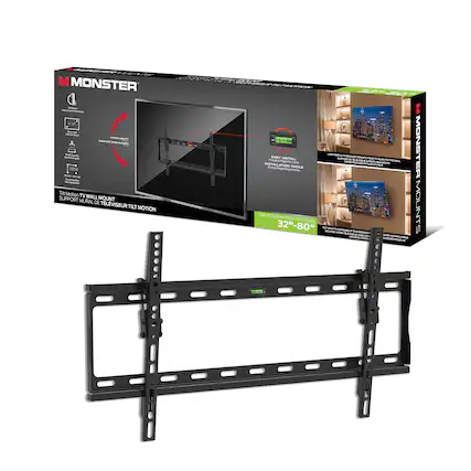 MONSTER
TV WALL MOUNT
Tilt Motion TV Wall Mount
Support Mural Téléviseur Tilt Motion
Easy Install
Installation Facile
For Televisions/Pour Téléviseurs
32" - 80"