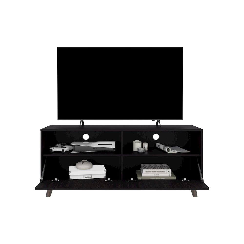 Alt View 4. TuHome - Tv Stand With 2 Doors And Open Storage Shelves, Entertainment Center, Black - Black.