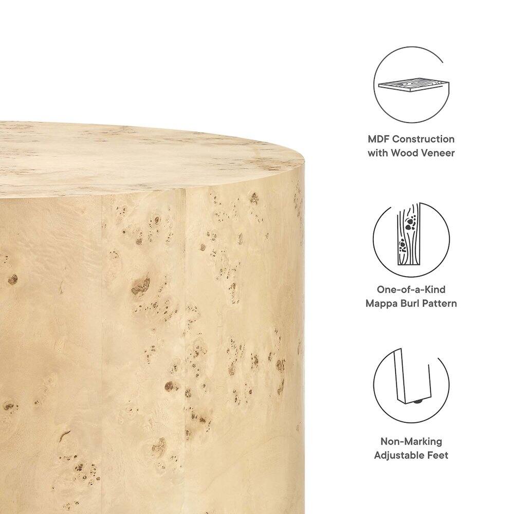 MDF Construction with Wood Veneer  
One-of-a-Kind Mappa Burl Pattern  
Non-Marking Adjustable Feet